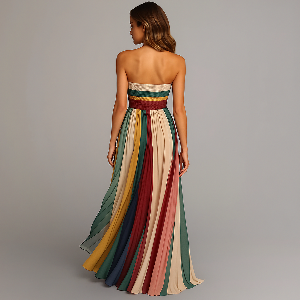 Strapless maxi jurk kleurrijk zijkant silhouet dames