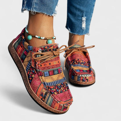 Sneakers dames met patchworkprint in rood