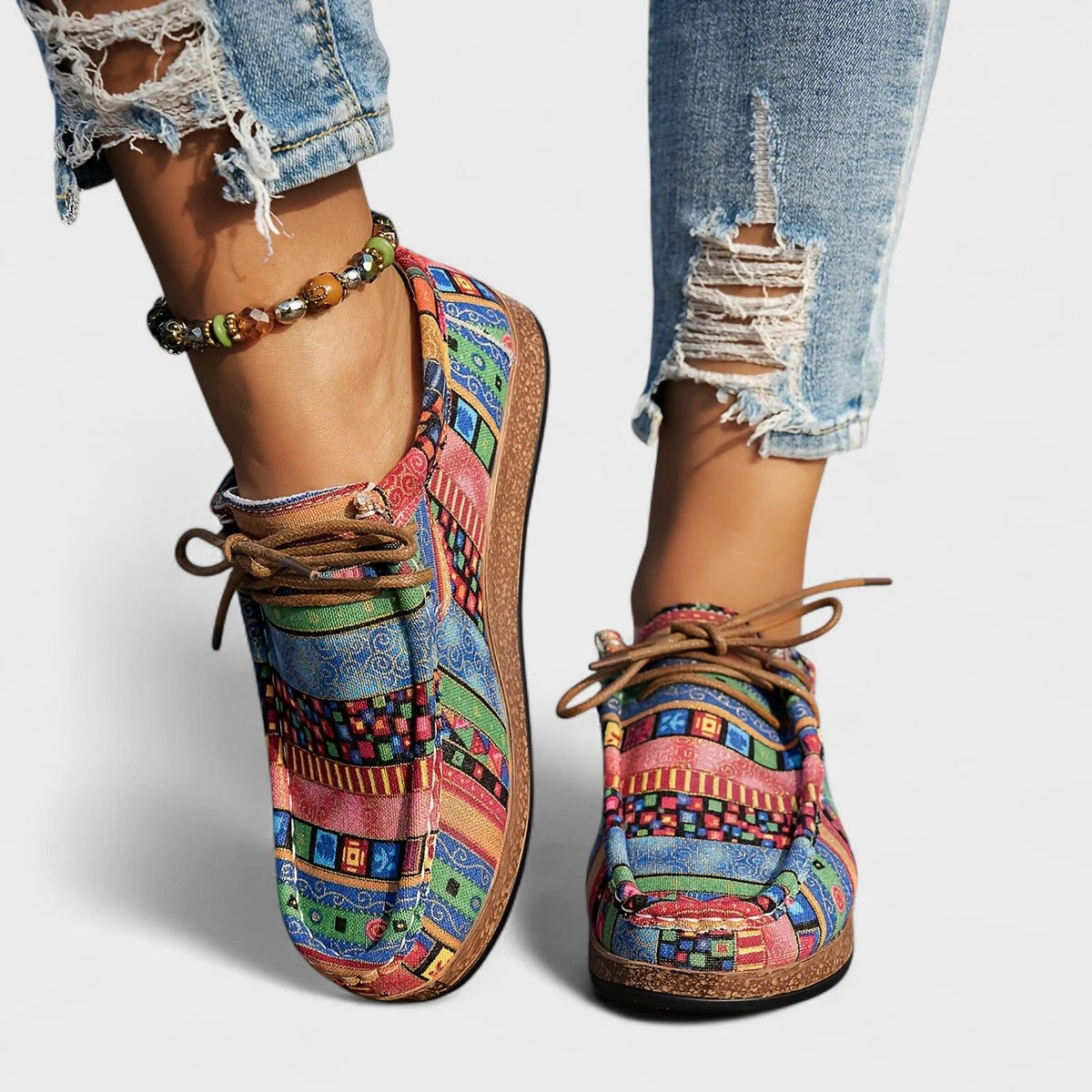 Sneakers dames met patchworkprint in groen