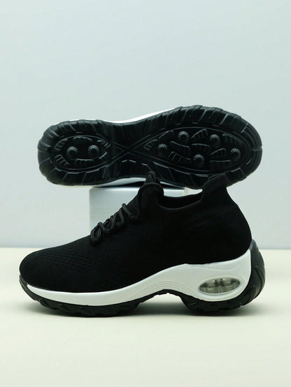 Instap sneakers voor dames met gebreide schacht, sierveters en dikke zool met zichtbare luchtkamer - beeld 11