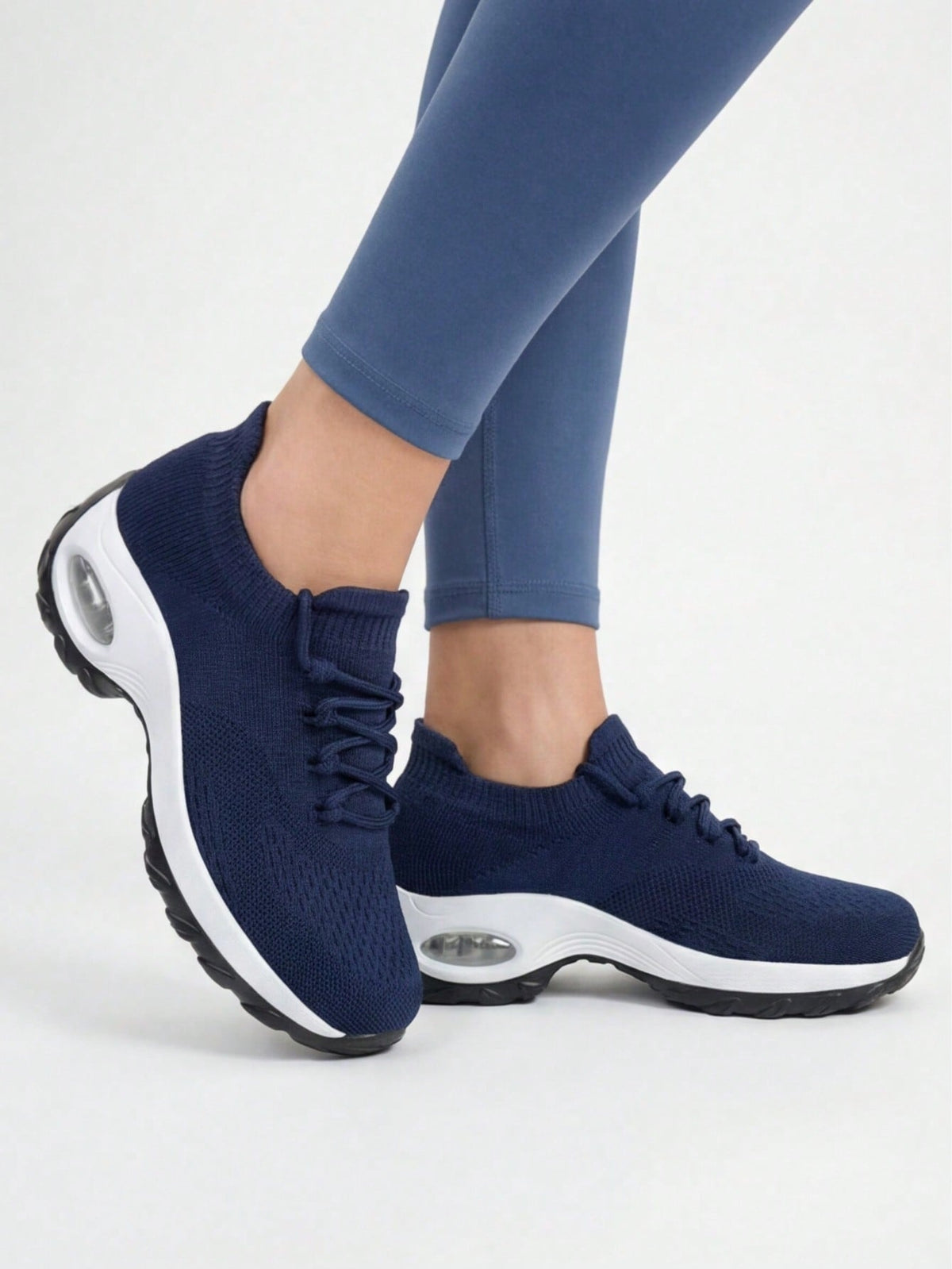 Instap sneakers voor dames met gebreide schacht, sierveters en dikke zool met zichtbare luchtkamer - beeld 12