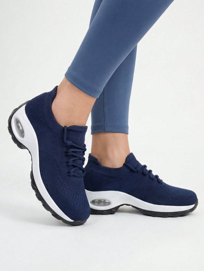 Instap sneakers voor dames met gebreide schacht, sierveters en dikke zool met zichtbare luchtkamer - beeld 12