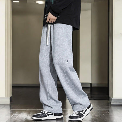 Joggingbroek voor heren met fleece binnenkant, rechte pijp en lipje met drukknoop op de dij - lichtgrijs gemêleerd