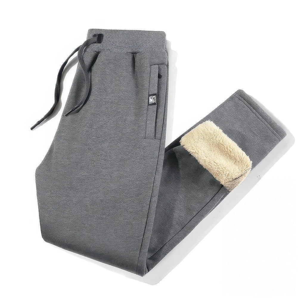 Joggingbroek voor heren met teddyvoering, elastische taille en trekkoord - grijs - rechte pijp