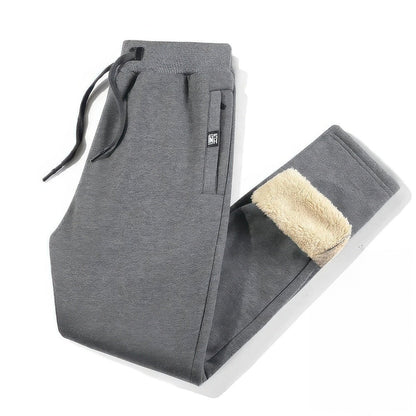 Joggingbroek voor heren met teddyvoering, elastische taille en trekkoord - grijs - rechte pijp