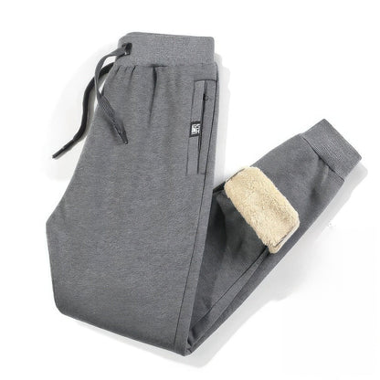 Joggingbroek voor heren met teddyvoering, elastische taille en trekkoord - grijs - met boord