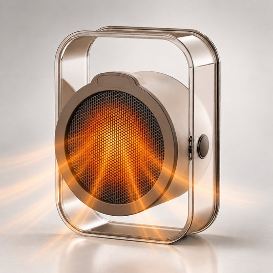 Compacte kachelventilator in doorzichtig frame voor tafel en wand - lichtgrijs