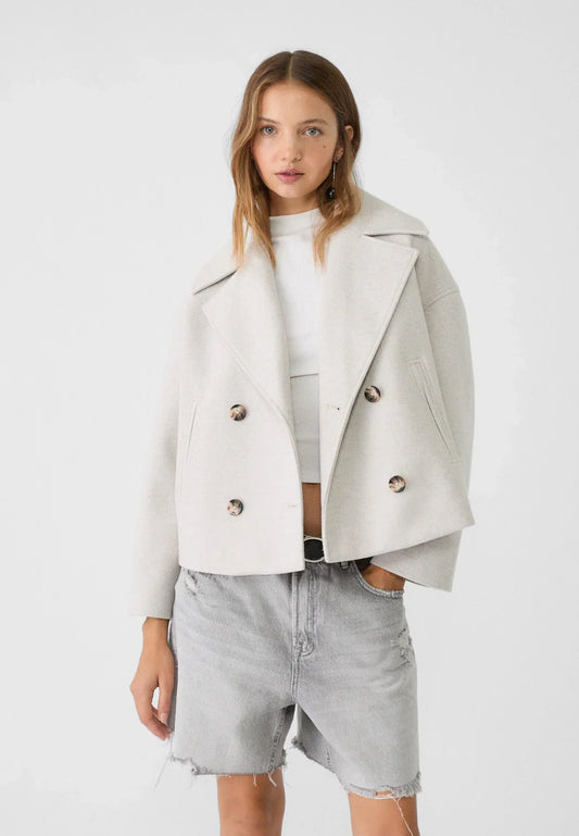 Korean Fashion - Korte Dames Jas met Dubbele Rij Knopen en Tijdloos Design