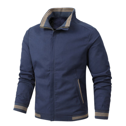 Katoenen herenjack met opstaande kraag en gestreepte boorden - marineblauw