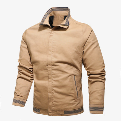 Katoenen herenjack met opstaande kraag en gestreepte boorden - beige