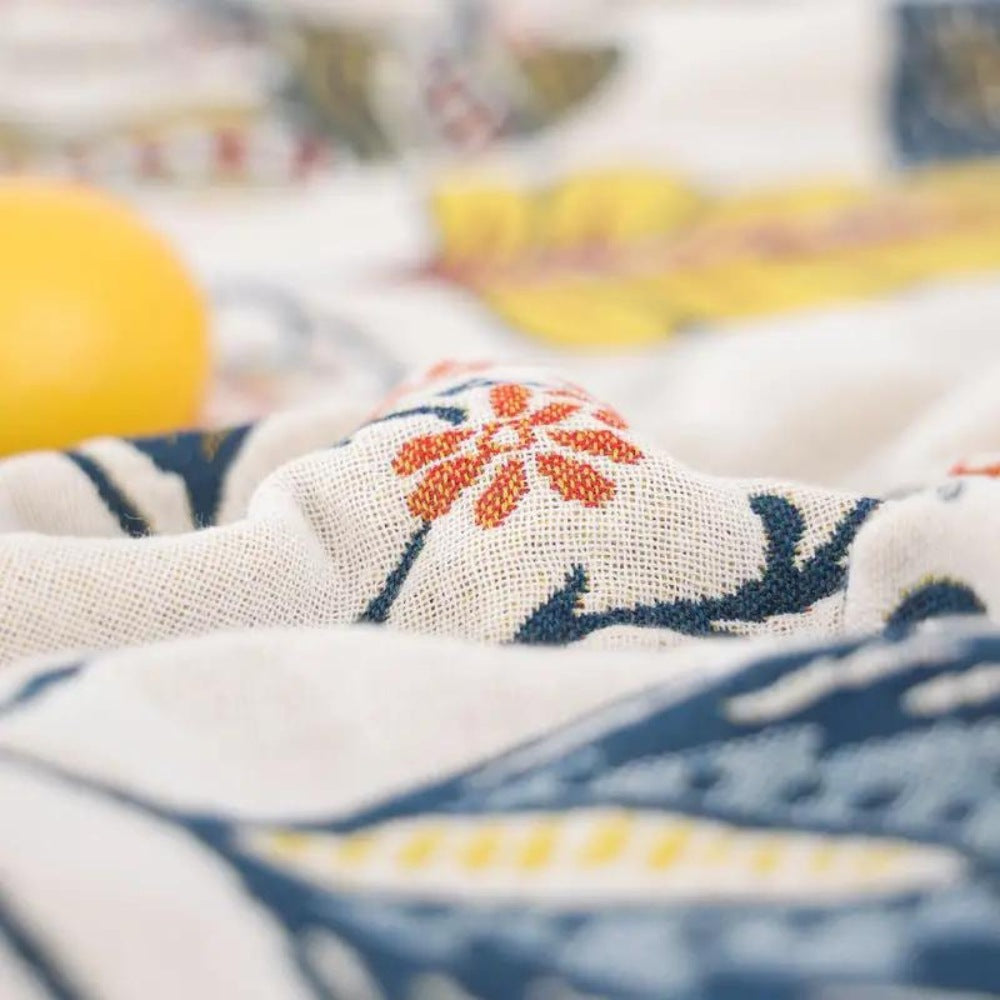 Katoenen jacquard plaid met bloemenmotief en franjes over de bank - beeld 8