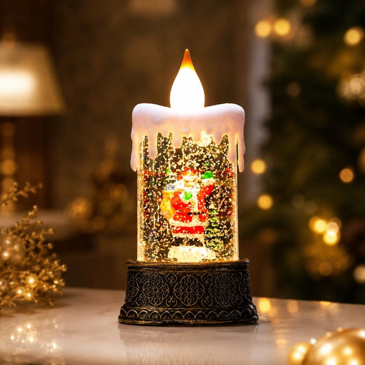 Verlichte kerstlantaarn met glitter en kerstman - beeld 2