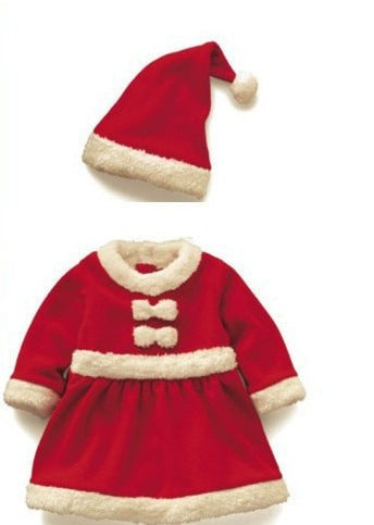 Rood kerstmanpakje voor kinderen met witte pluche randen en kerstmuts - meisje: jurkje met muts