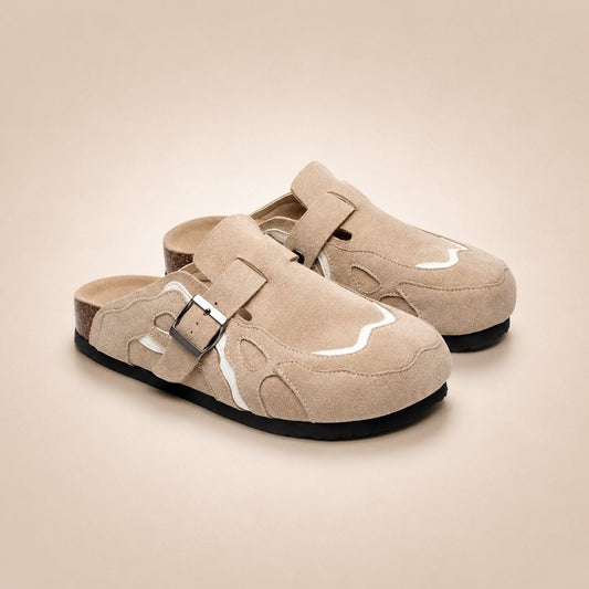 Klompen met golvend contrastmotief en hielband voor dames en heren - beige