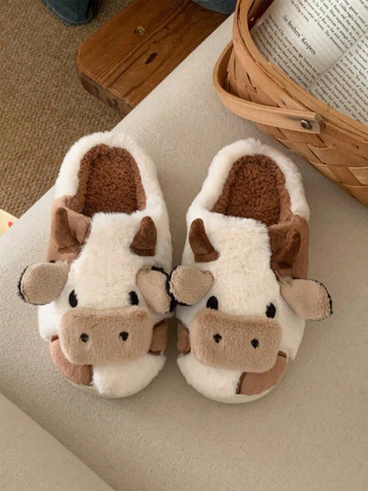 Koe pantoffels van pluche met hoorntjes, oren en snuit op de neus en vlekken op de zijkant - beeld 7