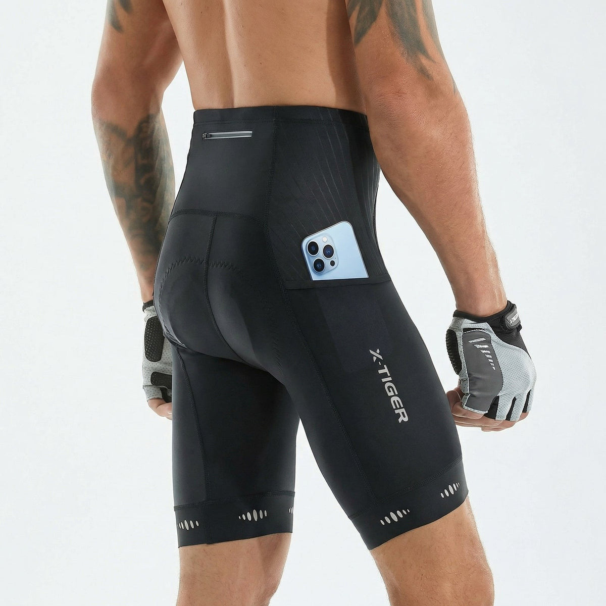 Korte fietsbroek voor heren met 5D gel zitkussen en telefoonzak - zwart