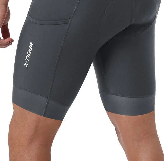 Korte fietsbroek voor heren met 5D gel zitkussen en telefoonzak - grijs