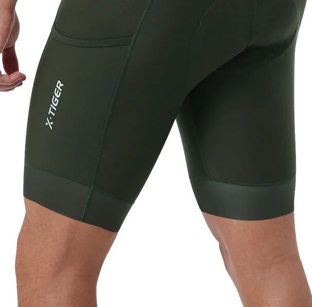 Korte fietsbroek voor heren met 5D gel zitkussen en telefoonzak - olijfgroen