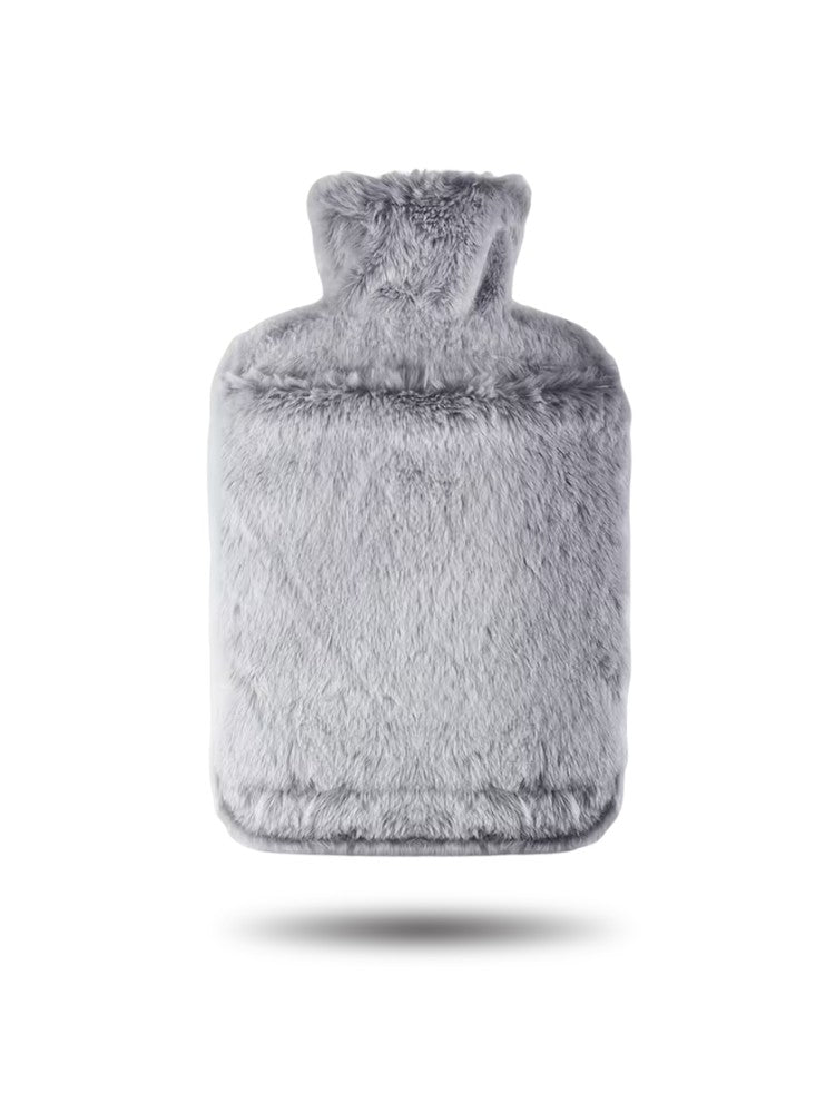 Kruik van 2 liter met afneembare hoes van zacht, langharig pluche - grijs