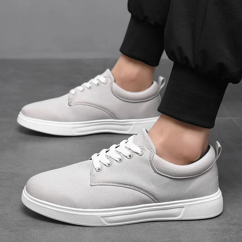 Lage herensneakers van geweven katoen met witte zool en witte veters - lichtgrijs