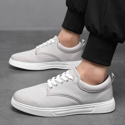 Lage herensneakers van geweven katoen met witte zool en witte veters - lichtgrijs
