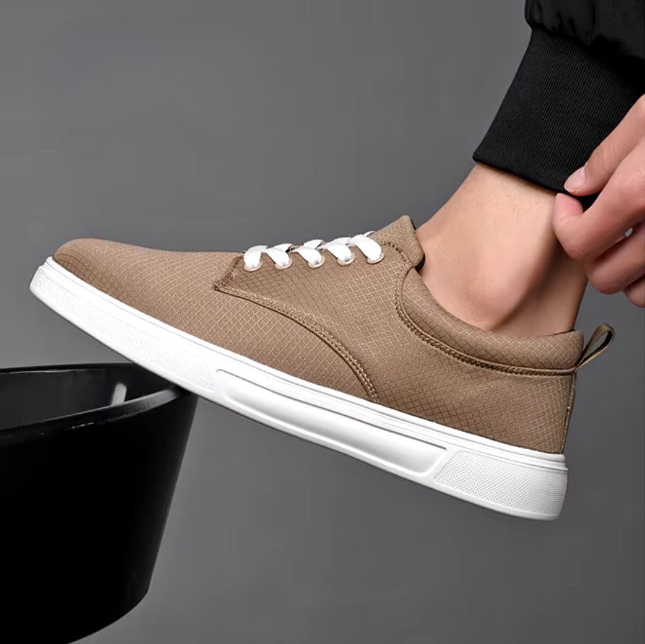 Lage herensneakers van geweven katoen met witte zool en witte veters - beeld 6