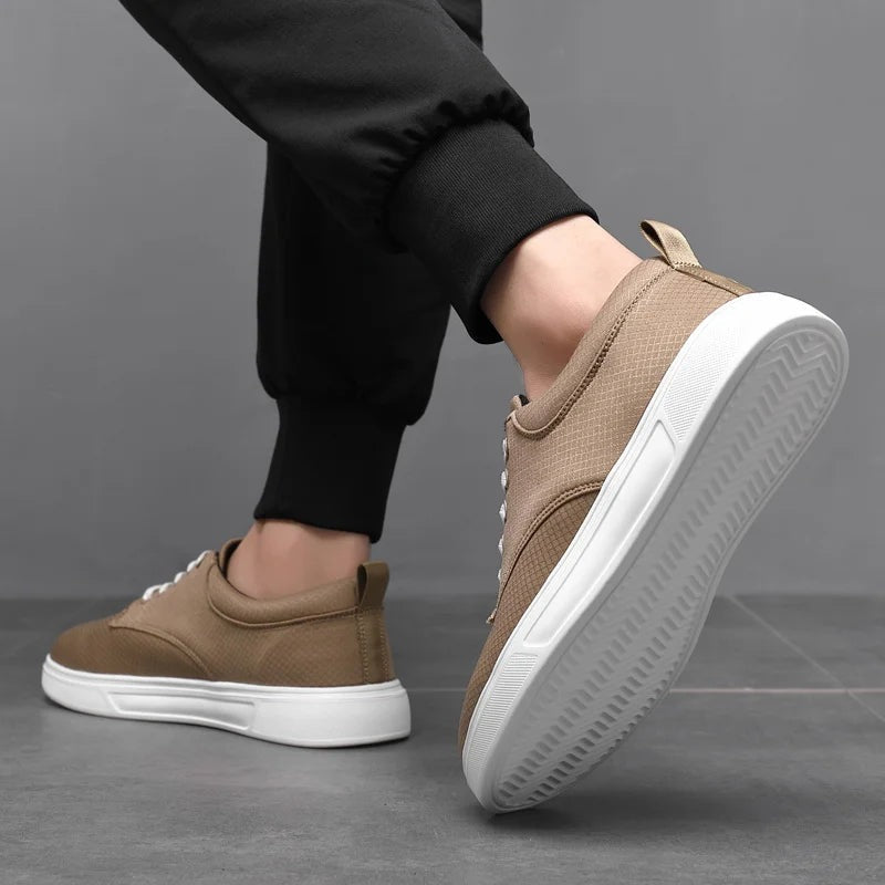 Lage herensneakers van geweven katoen met witte zool en witte veters - beeld 7