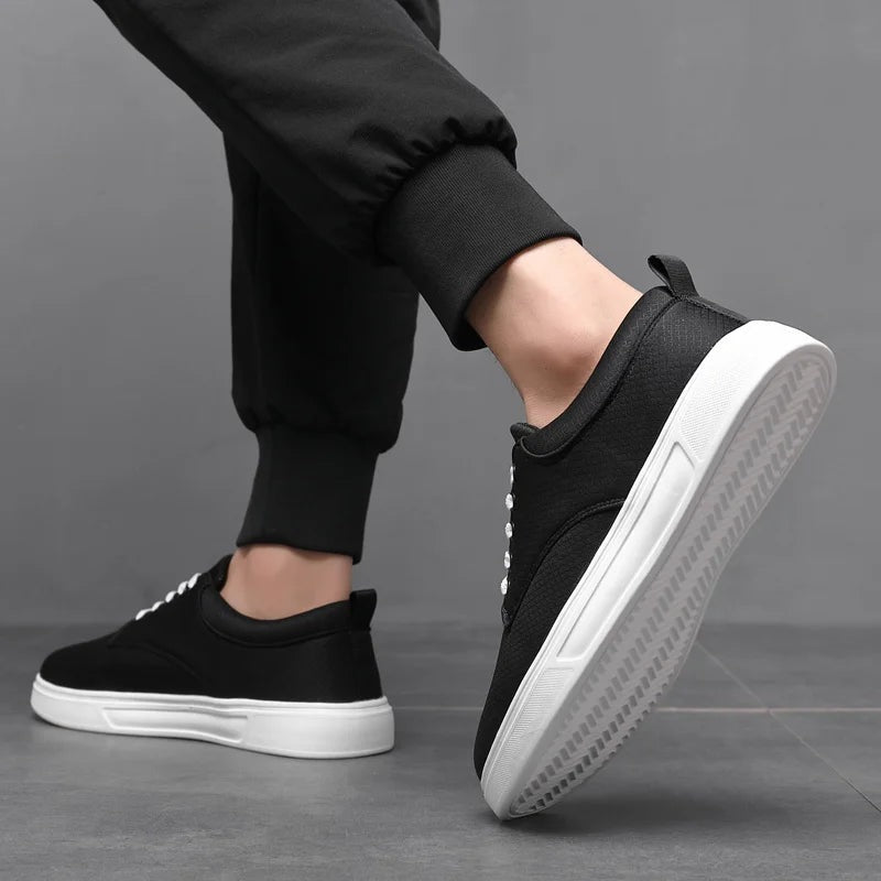 Lage herensneakers van geweven katoen met witte zool en witte veters - beeld 8
