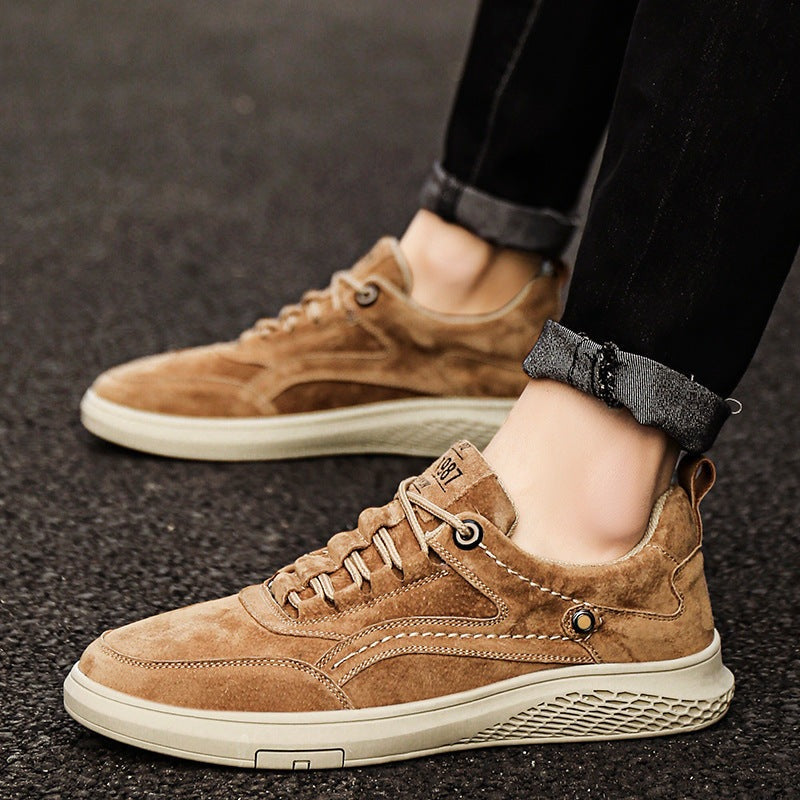 Lage herensneakers in suède look met sierstiksel, zes vetergaten en platte zool in dezelfde tint - beeld 3