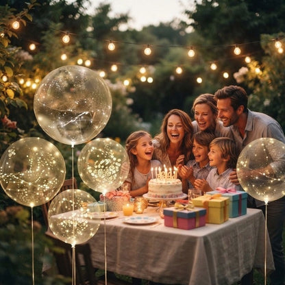 LED ballonnen met lichtsnoer in warm wit licht langs een tuinpad - beeld 4