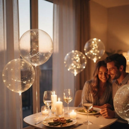 LED ballonnen met lichtsnoer in warm wit licht langs een tuinpad - beeld 6