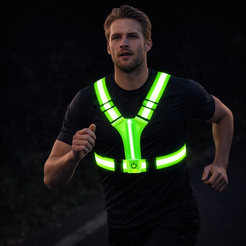 LED hardloopvest met lichtstrip en reflecterende banden - limoengroen