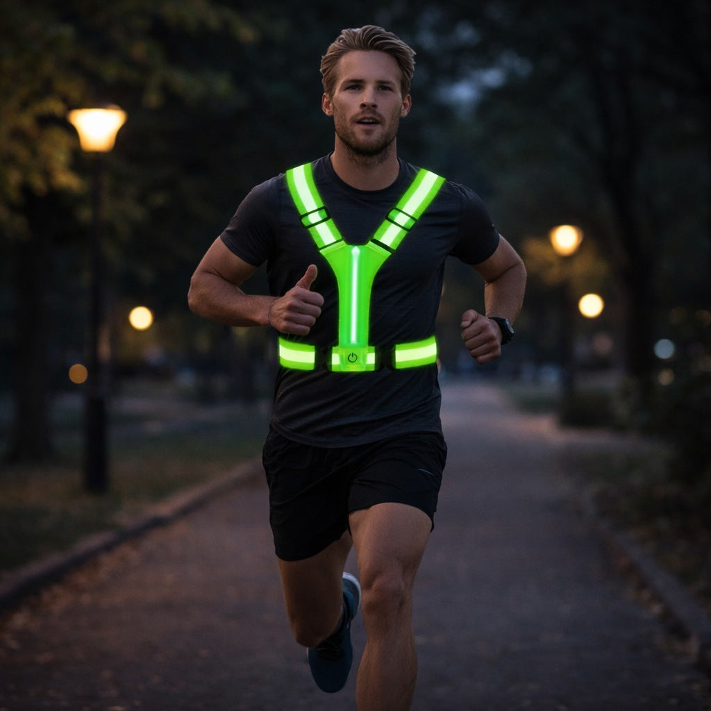 LED hardloopvest met lichtstrip en reflecterende banden - beeld 2