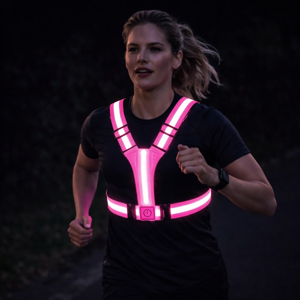 LED hardloopvest met lichtstrip en reflecterende banden - roze
