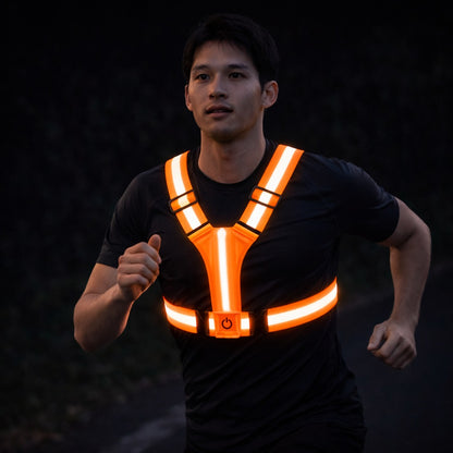 LED hardloopvest met lichtstrip en reflecterende banden - oranje
