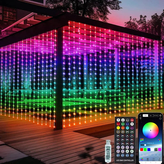 LED lichtgordijn met app en afstandsbediening, 3 meter breed - 3 x 3 m, 300 leds