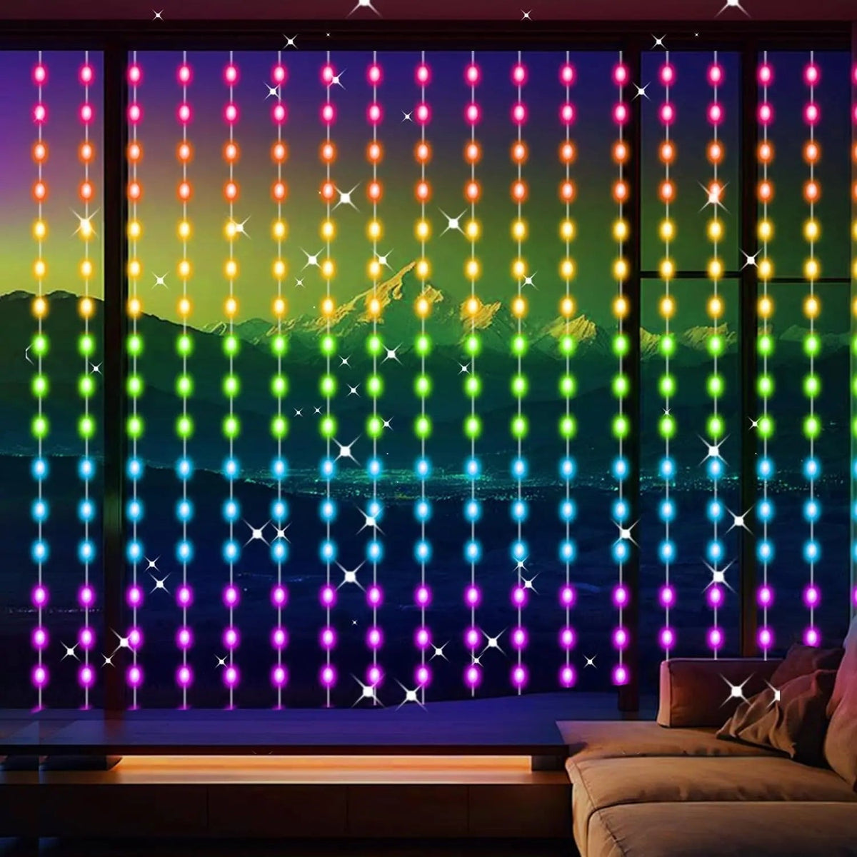 LED lichtgordijn met app en afstandsbediening, 3 meter breed - 3 x 2 m, 200 leds