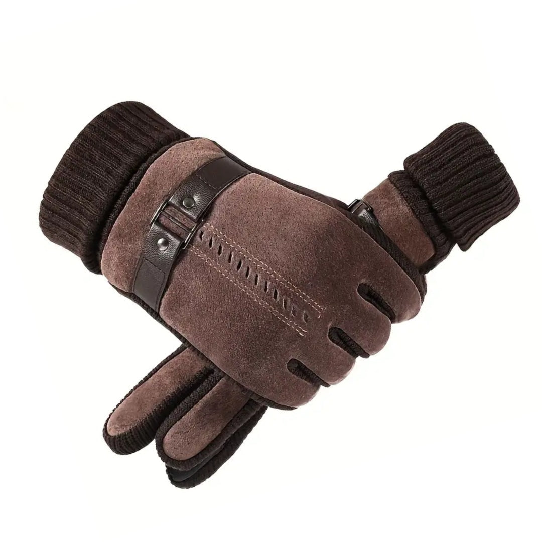 Leren herenhandschoenen met touchscreen-toppen en gebreide boord - beeld 3