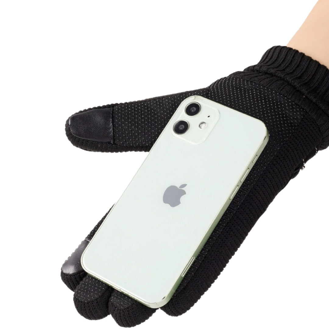 Leren herenhandschoenen met touchscreen-toppen en gebreide boord - beeld 4