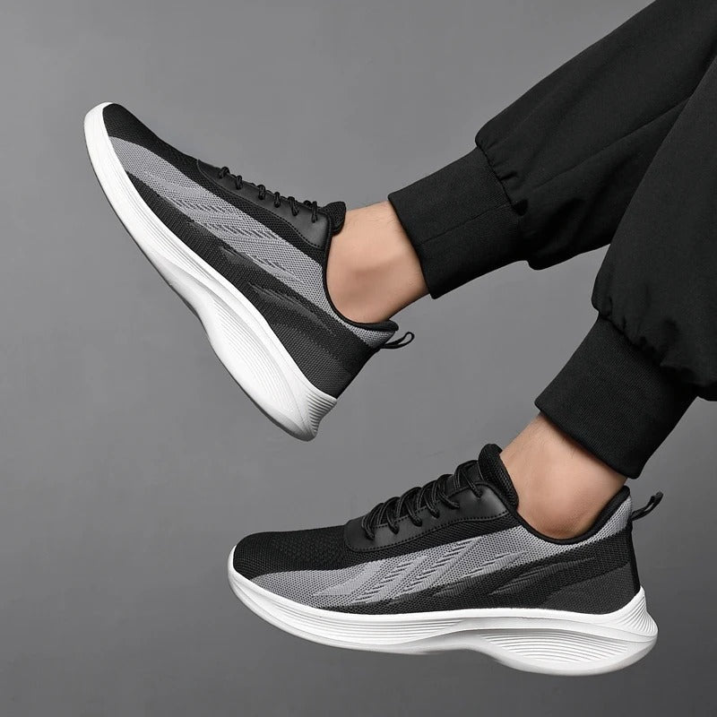 Lichte herensneakers van mesh met chevronmotief in kleurverloop en gebogen witte zool - beeld 6