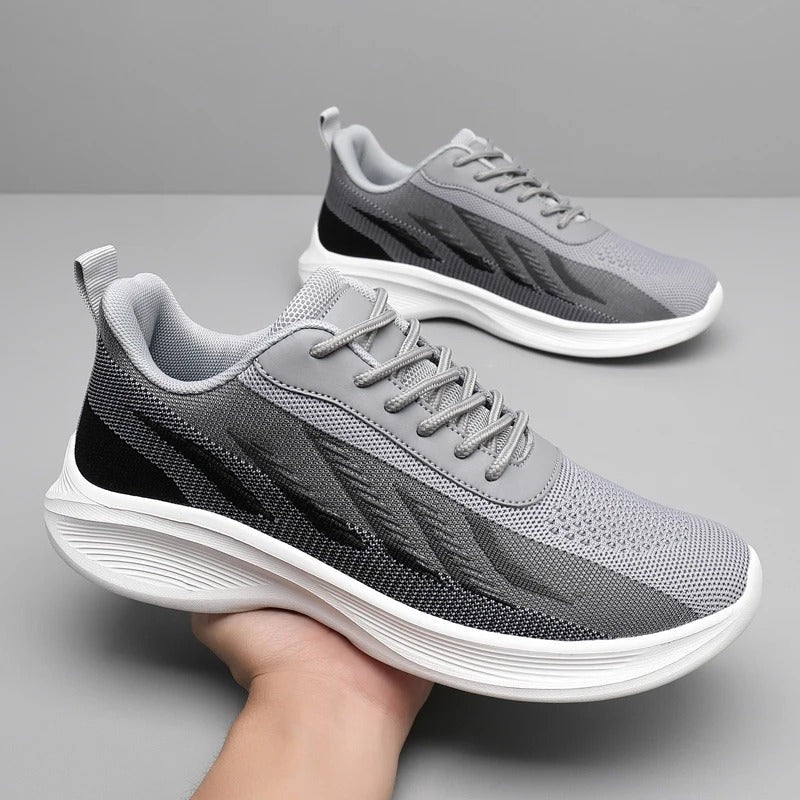 Lichte herensneakers van mesh met chevronmotief in kleurverloop en gebogen witte zool - beeld 9