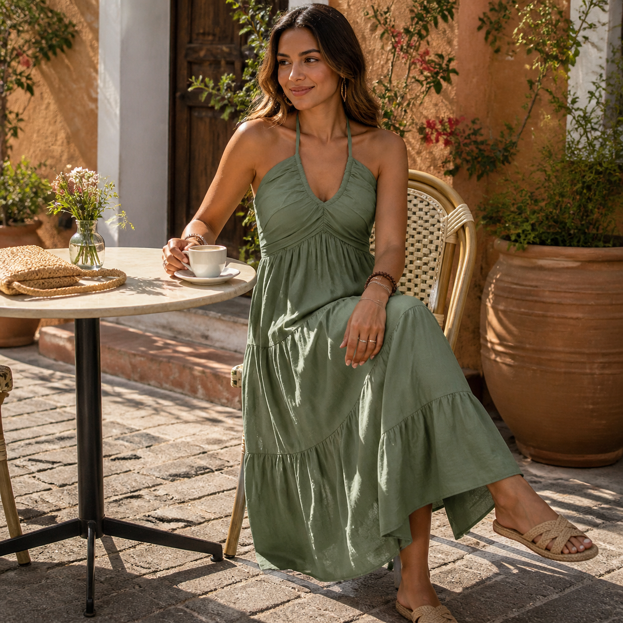 Halter maxi-jurk dames met stroken - detailfoto