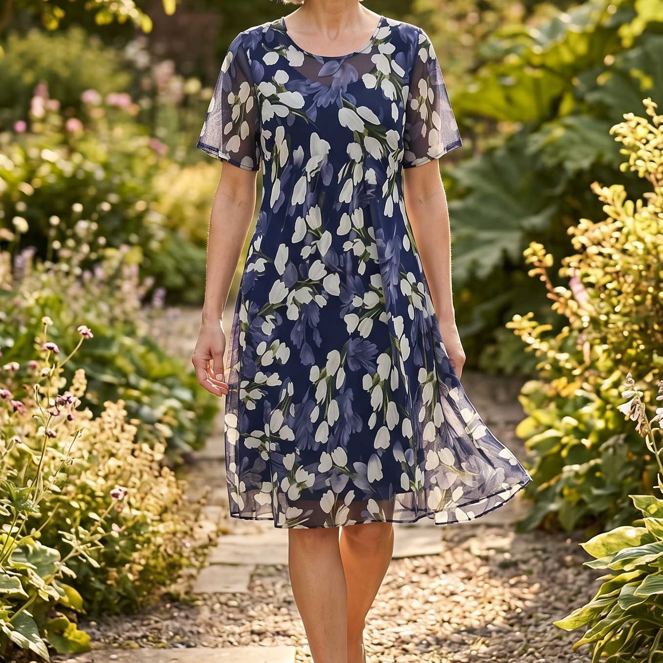 Chiffon jurk dames met bloemenprint - detailfoto