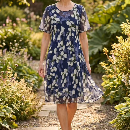 Chiffon jurk dames met bloemenprint - detailfoto