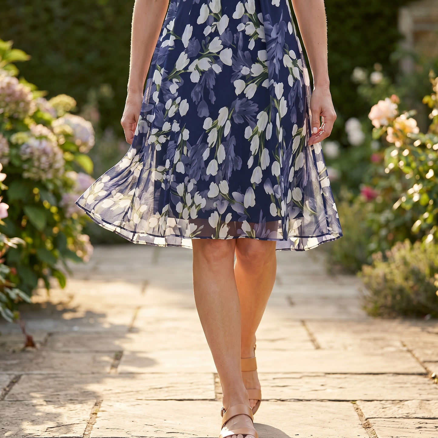 Chiffon jurk dames met bloemenprint - detailfoto