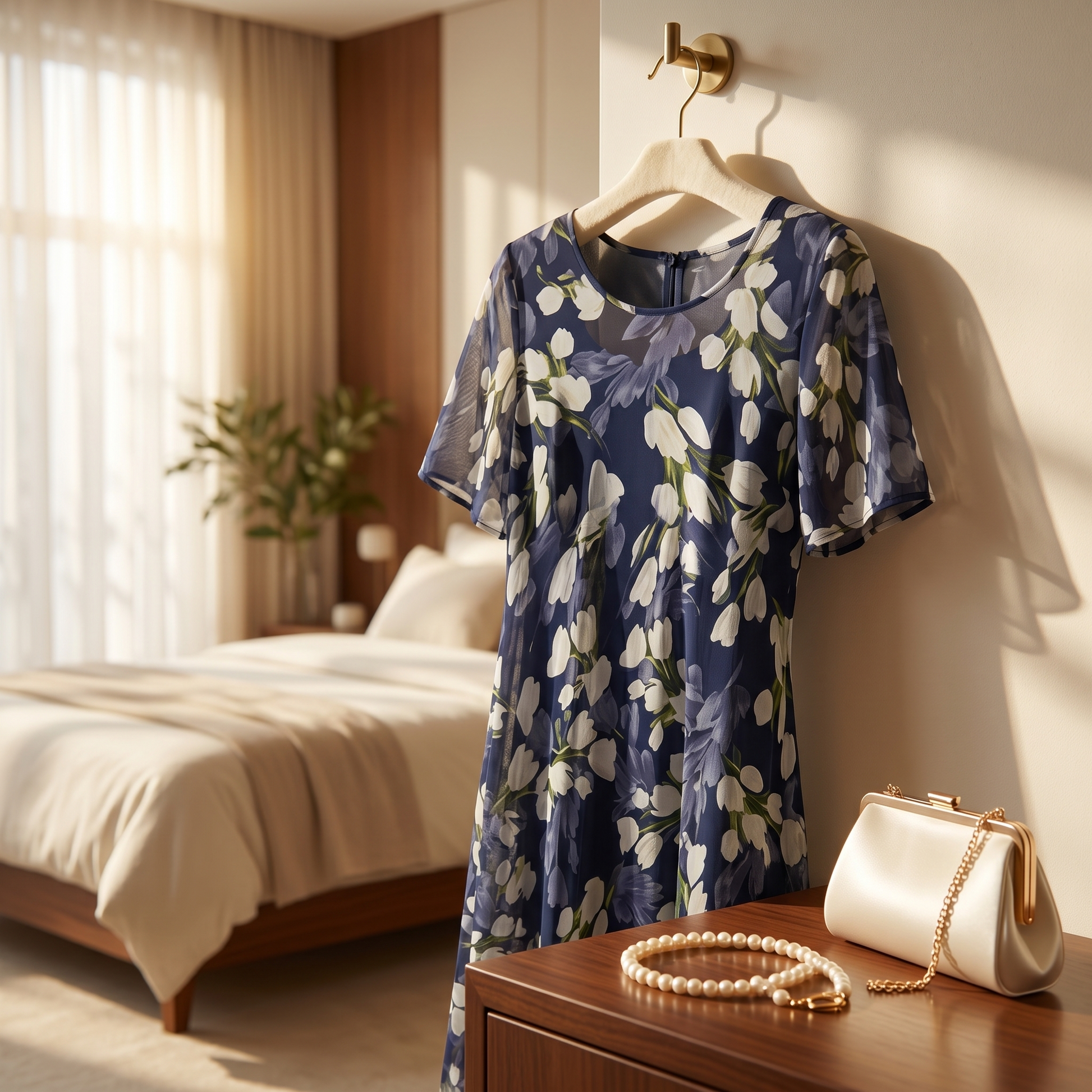 Chiffon jurk dames met bloemenprint - detailfoto