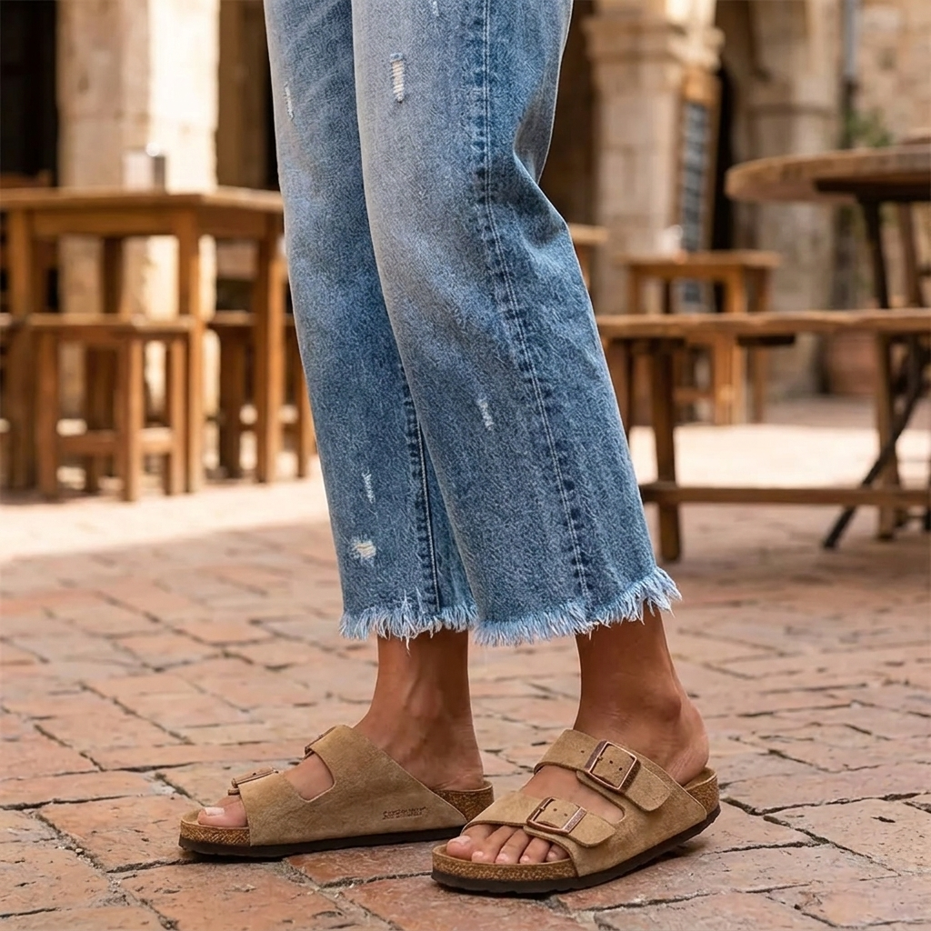 Cropped jeans dames met rafelzoom - detailfoto