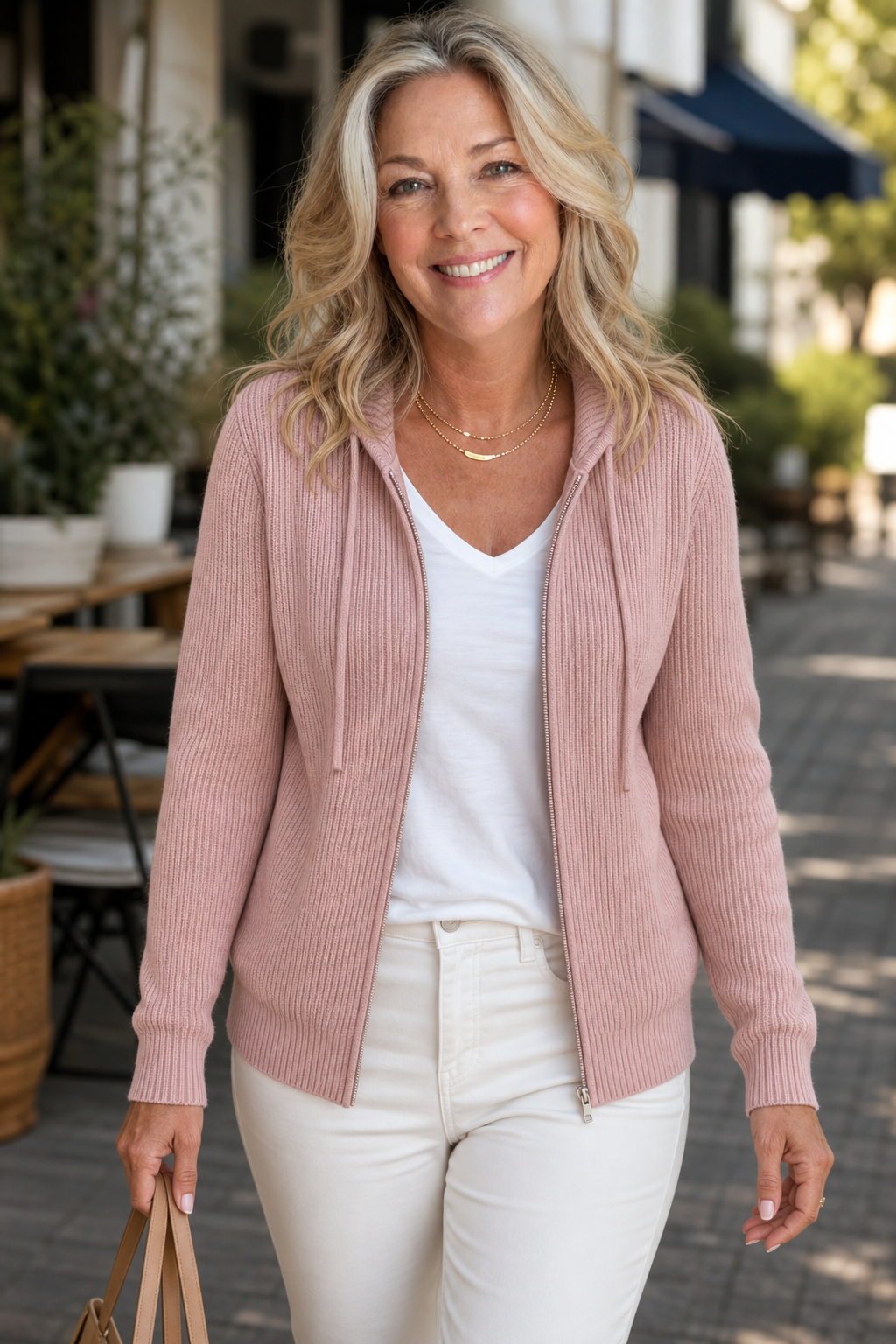 Gebreid vest dames met rits en capuchon - detailfoto