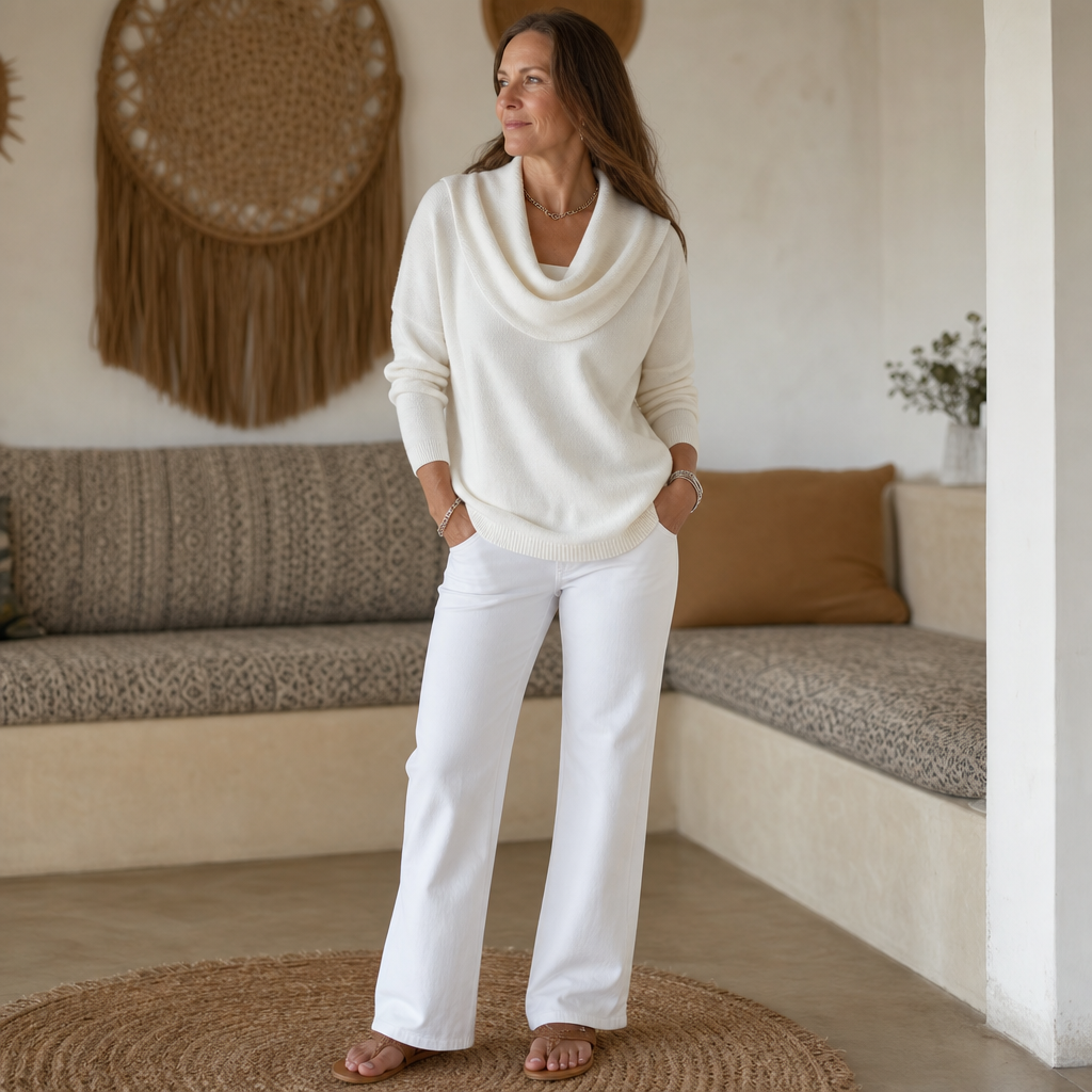 Trui dames met watervalhals - detailfoto