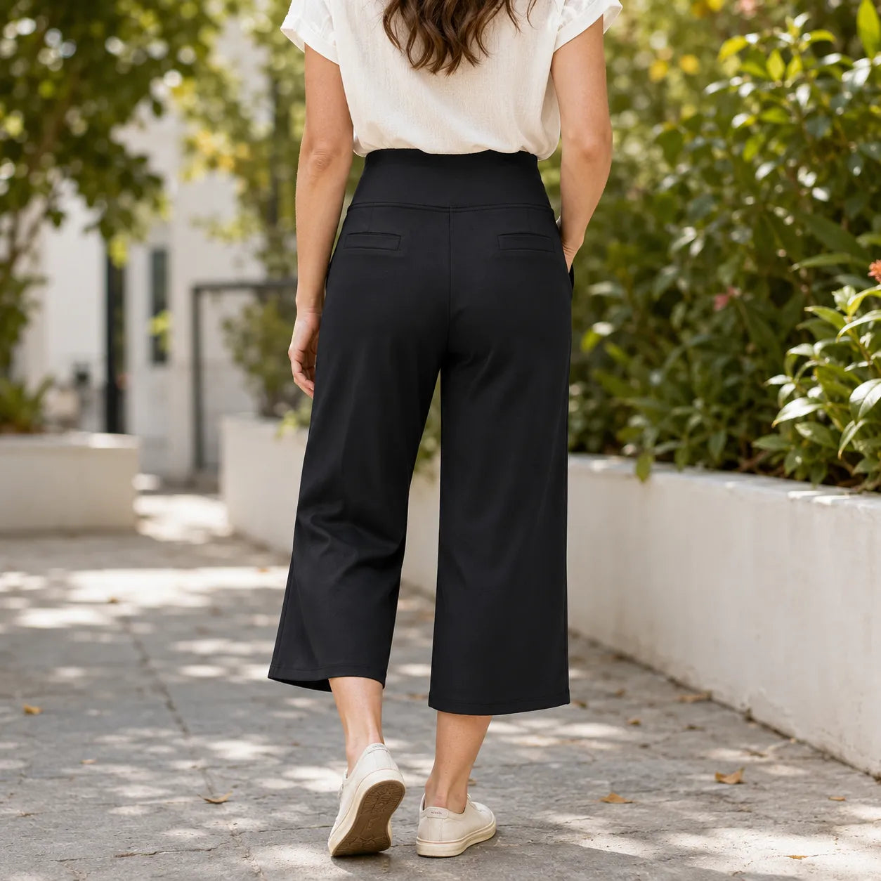 Wijde broek dames met hoge taille - detailfoto